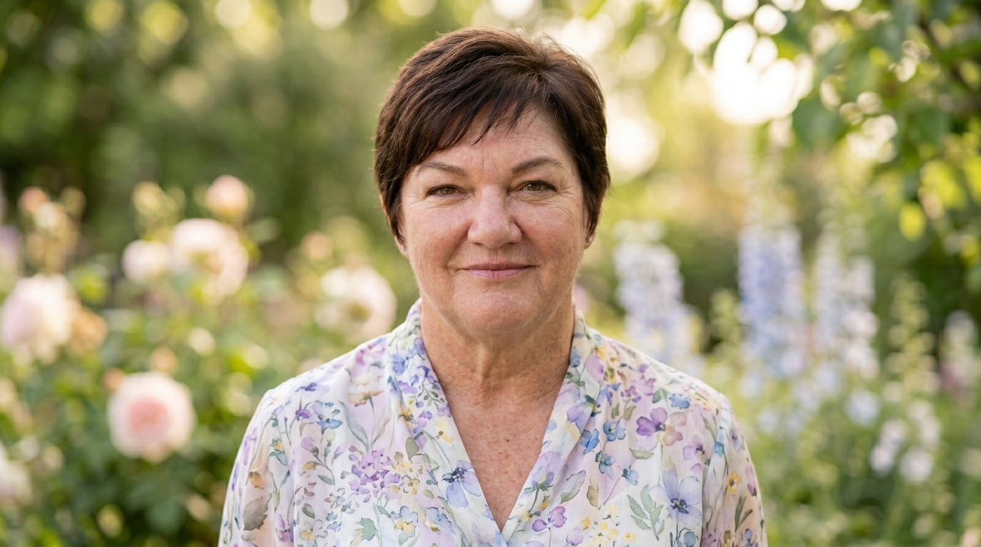 Sr Mariane van der Merwe in a garden